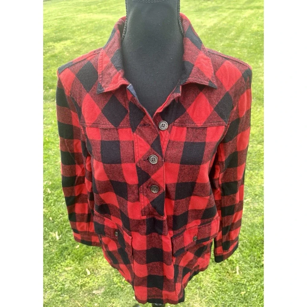 J.Crew Buffalo Plaid Jacket Womens Small Red Black‎ Flannel Utility Chore Coat